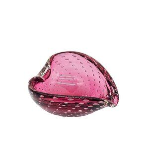 Murano Controlled Bubble Raspberry Pink Glass Dish Ashtray Cigar Bowl Heart